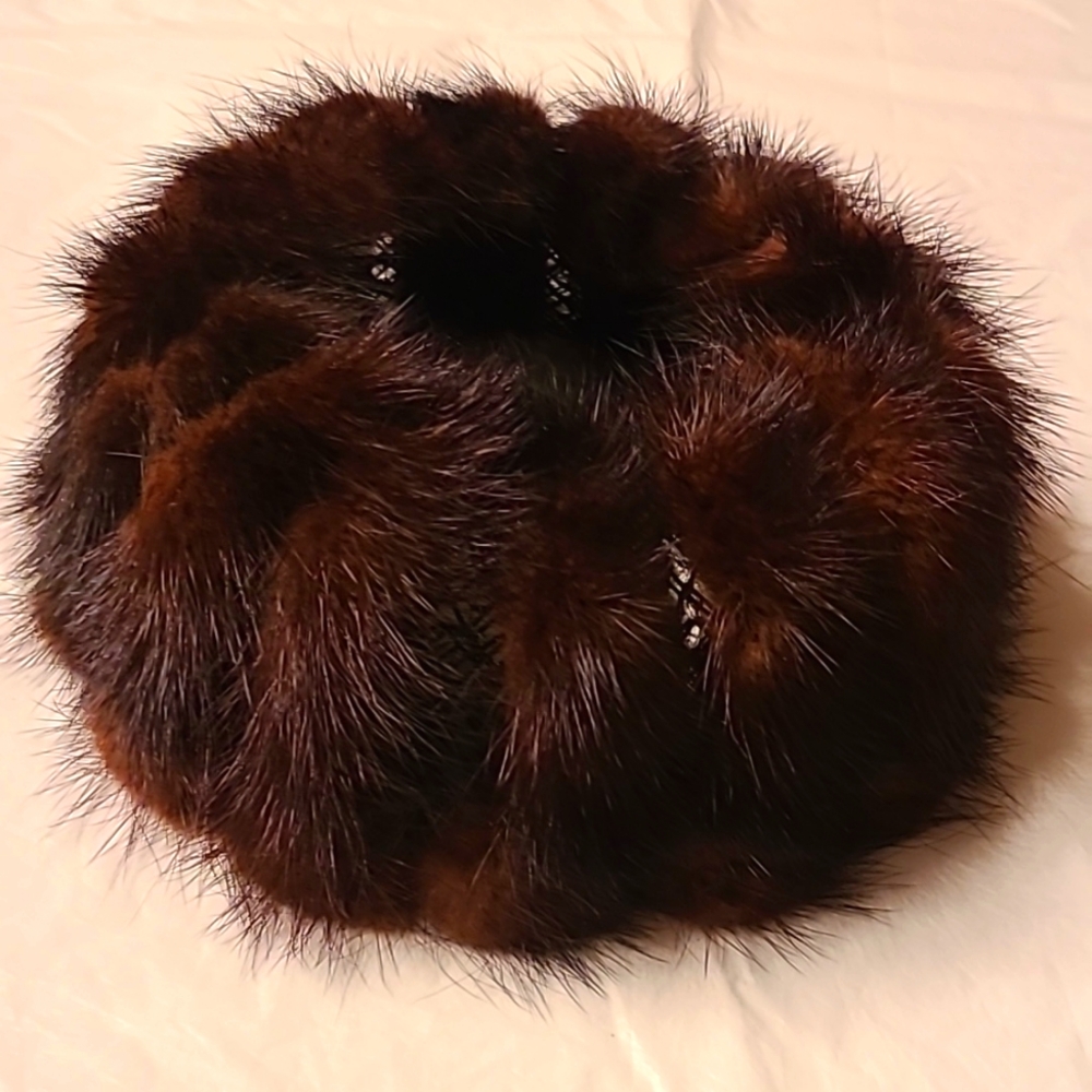 Dark brown fur pill box hat